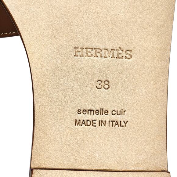 Hermes Oran Women's Leather Slide H Sandals Gold Brown EU 38 US 7.5 - New $840 - Picture 7 of 8